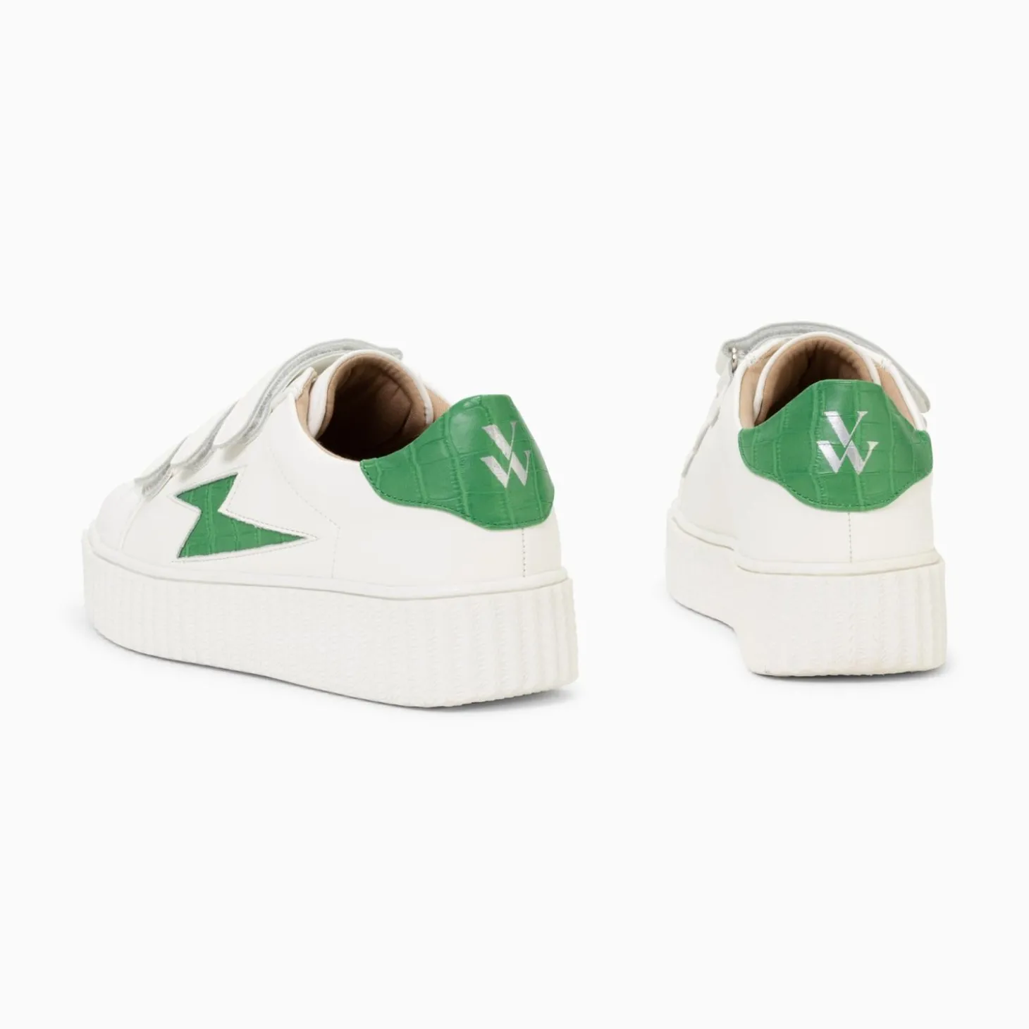 Baskets Eclair Elsa Blanc Et Vert Menthe Croco A Scratchs