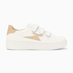 Baskets Eclair Elsa Blanc Et Beige Croco A Scratchs