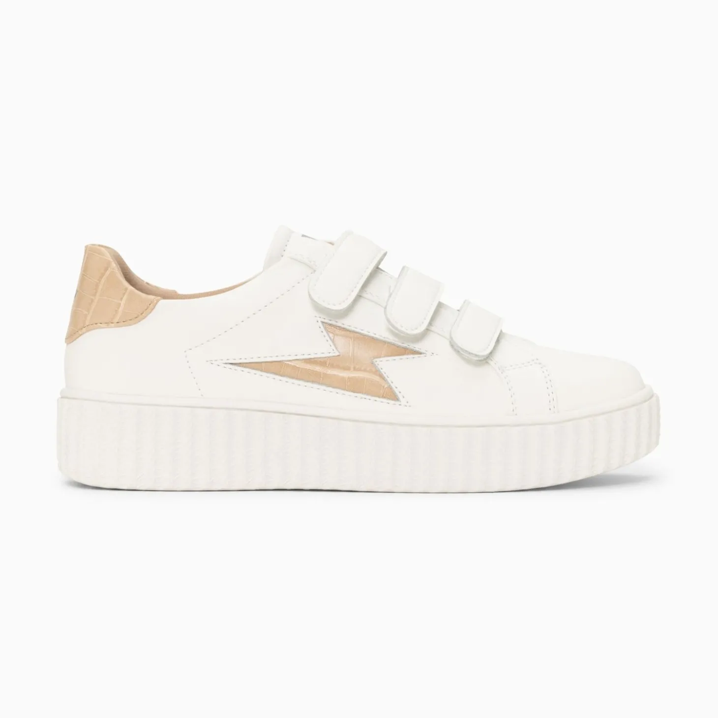 Baskets Eclair Elsa Blanc Et Beige Croco A Scratchs