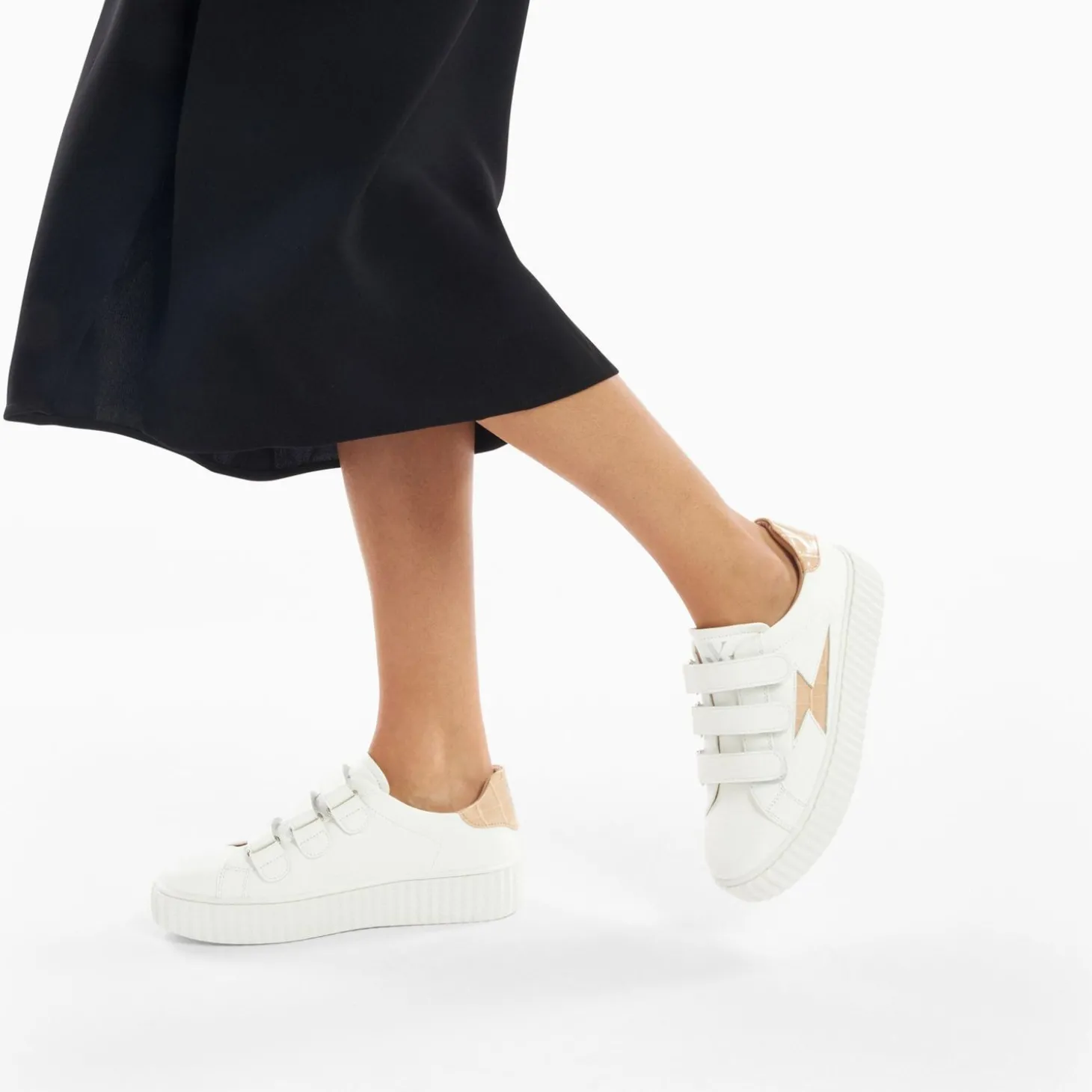 Baskets Eclair Elsa Blanc Et Beige Croco A Scratchs