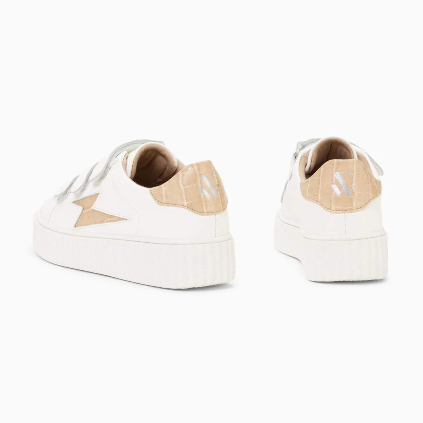Baskets Eclair Elsa Blanc Et Beige Croco A Scratchs