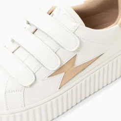 Baskets Eclair Elsa Blanc Et Beige Croco A Scratchs