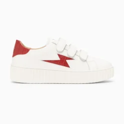 Baskets Eclair Elsa Blanc Et Rouge Croco A Scratchs