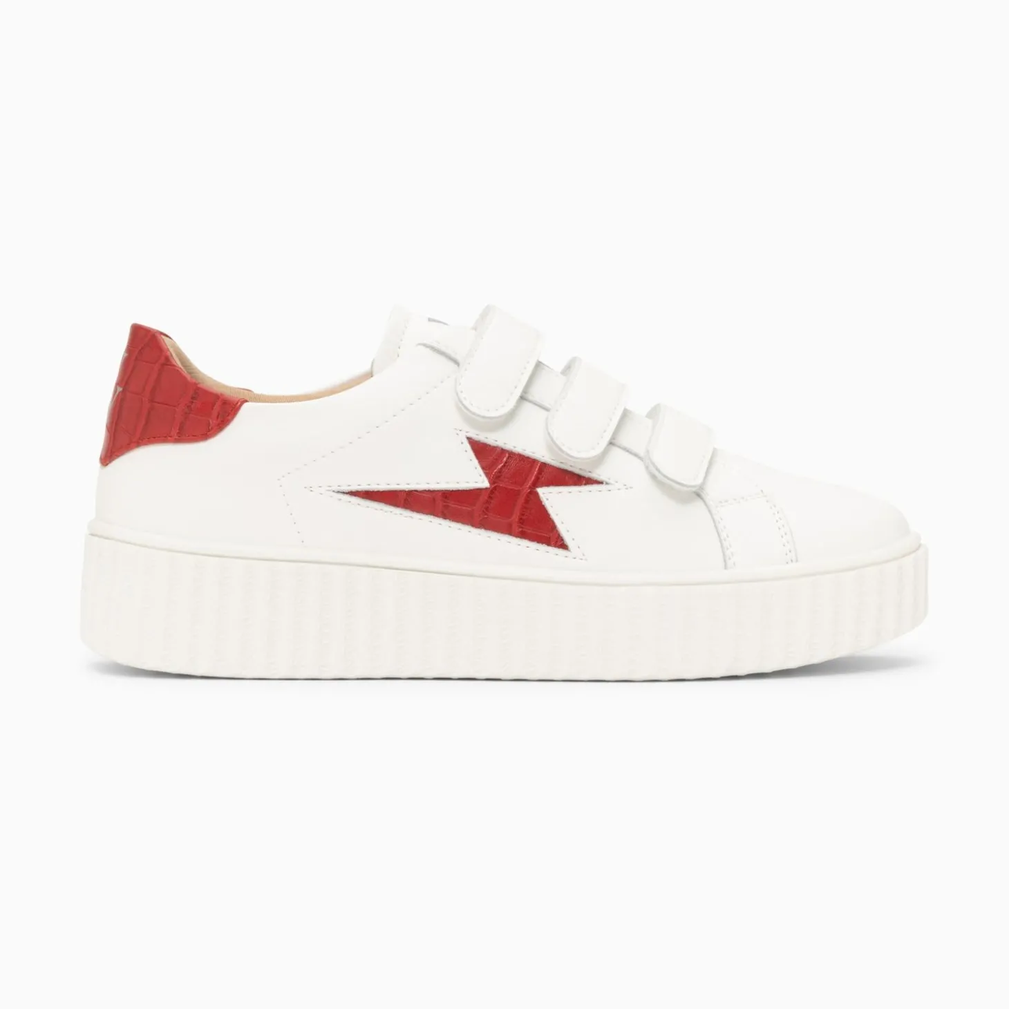 Baskets Eclair Elsa Blanc Et Rouge Croco A Scratchs