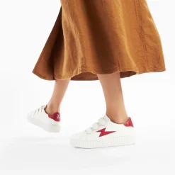 Baskets Eclair Elsa Blanc Et Rouge Croco A Scratchs