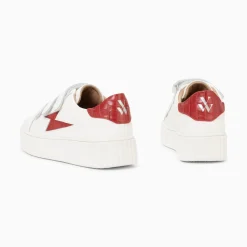 Baskets Eclair Elsa Blanc Et Rouge Croco A Scratchs
