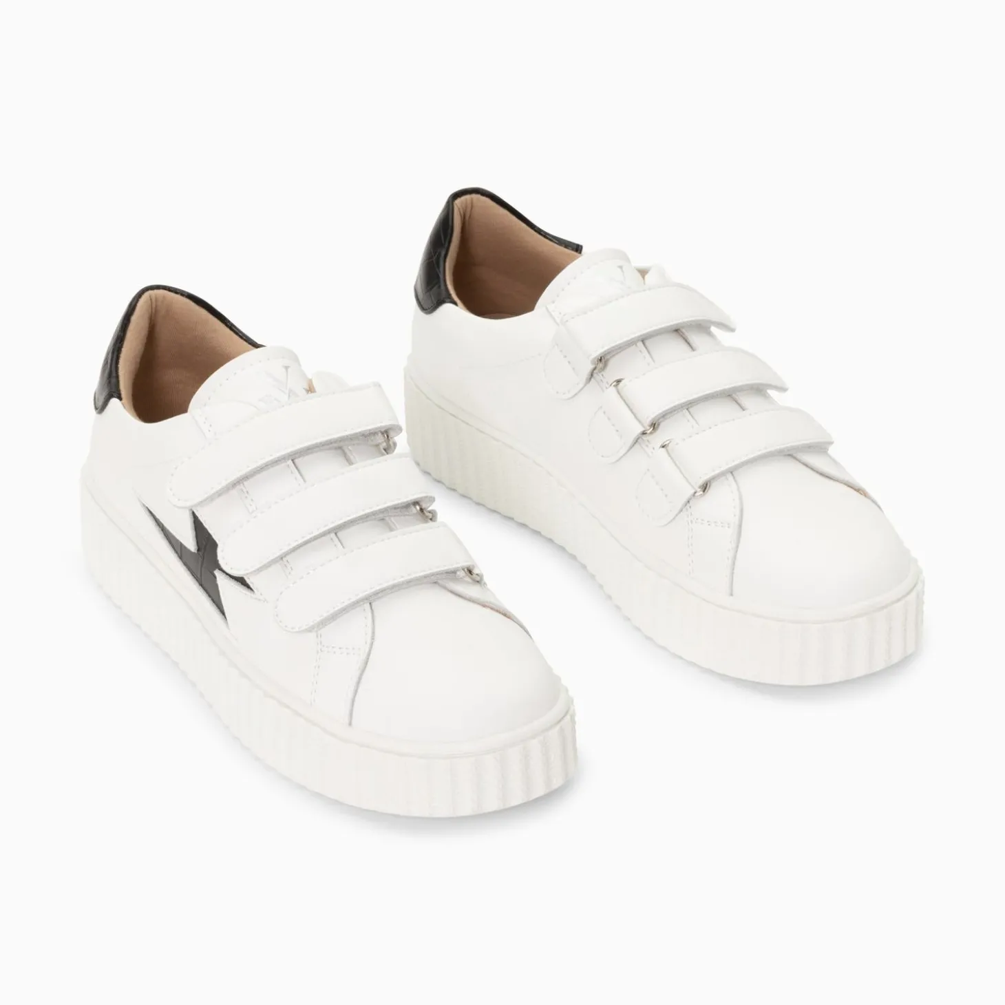 Baskets Eclair Elsa Blanc Et Noir Croco A Scratchs