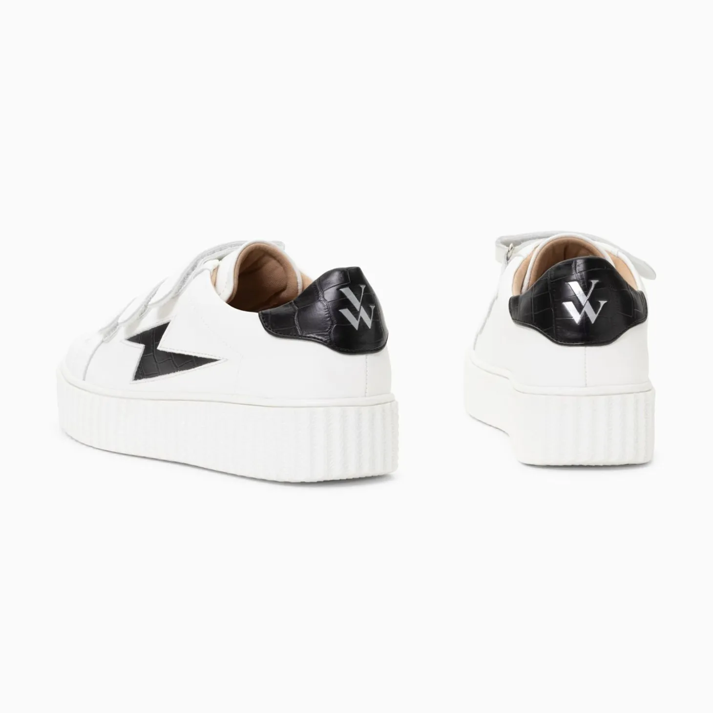 Baskets Eclair Elsa Blanc Et Noir Croco A Scratchs