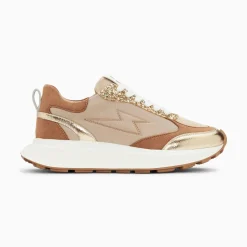 Baskets Eclair Esther Beige Et Or A Semelle Oversize