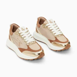 Baskets Eclair Esther Beige Et Or A Semelle Oversize