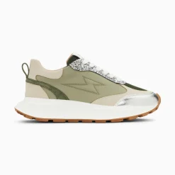 Baskets Eclair Esther Kaki Et Argent A Semelle Oversize