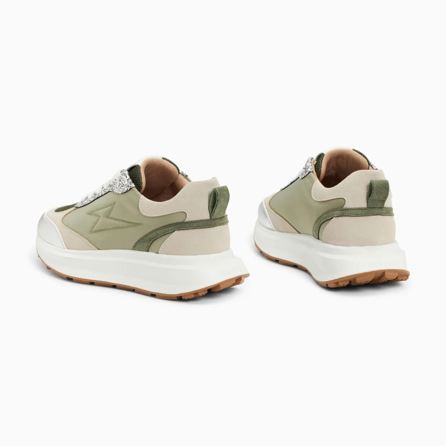 Baskets Eclair Esther Kaki Et Argent A Semelle Oversize