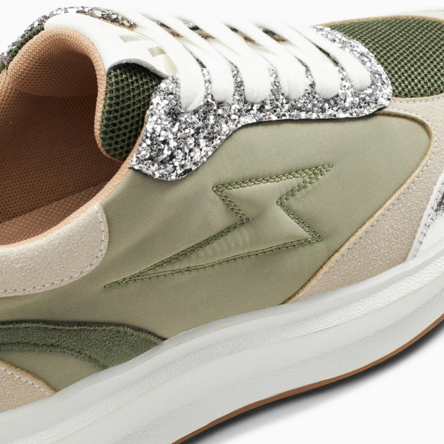 Baskets Eclair Esther Kaki Et Argent A Semelle Oversize