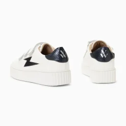 Baskets Eclair Eva Blanc Et Bleu Marine Serpent A Scratchs