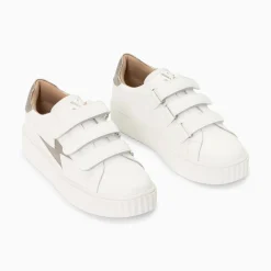 Baskets Eclair Eva Blanc Et Taupe Serpent A Scratchs