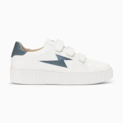Baskets Eclair Eva Blanc Et Bleu Petrole Serpent A Scratchs