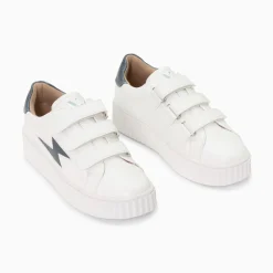 Baskets Eclair Eva Blanc Et Bleu Petrole Serpent A Scratchs