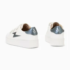 Baskets Eclair Eva Blanc Et Bleu Petrole Serpent A Scratchs