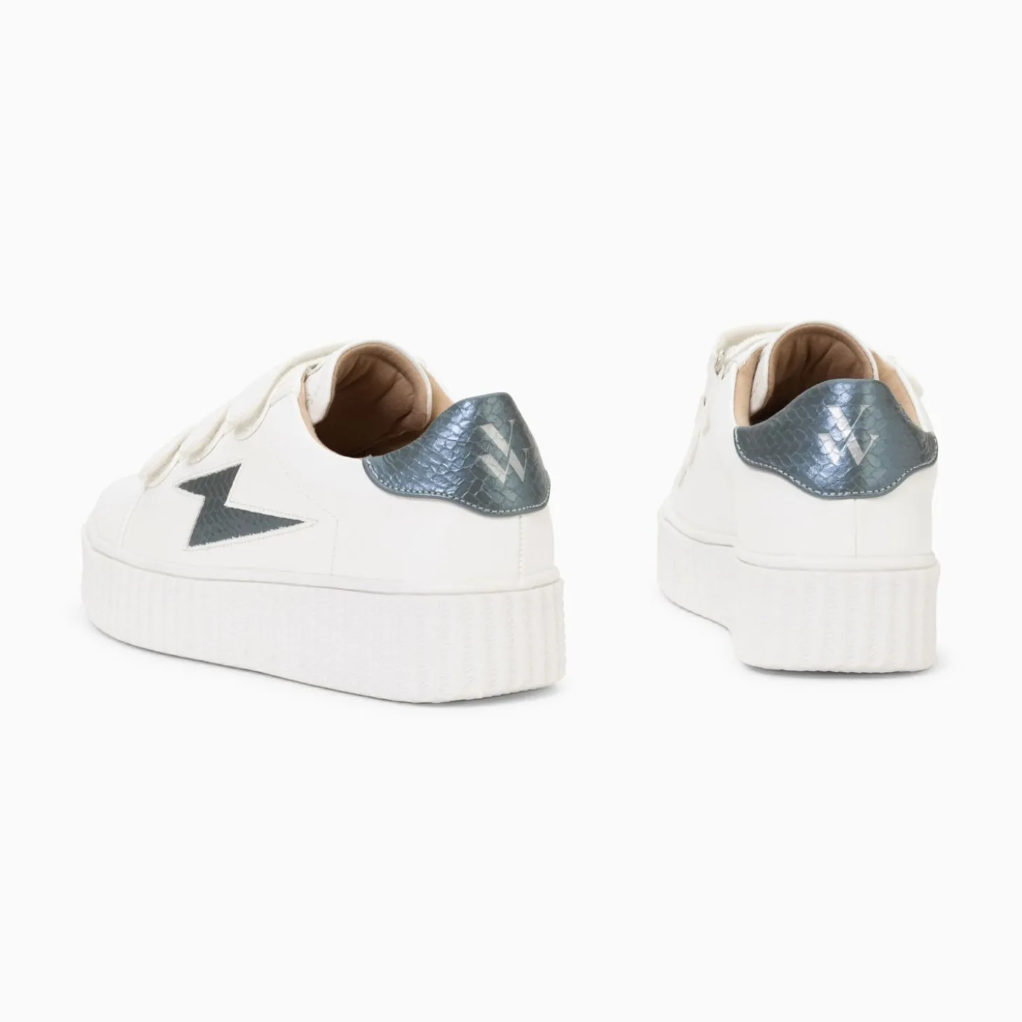 Baskets Eclair Eva Blanc Et Bleu Petrole Serpent A Scratchs