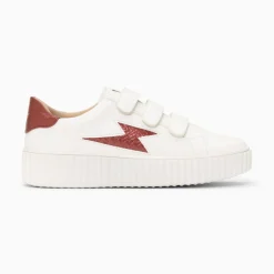 Baskets Eclair Eva Blanc Et Bordeaux Serpent A Scratchs