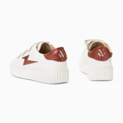 Baskets Eclair Eva Blanc Et Bordeaux Serpent A Scratchs