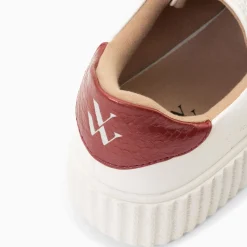Baskets Eclair Eva Blanc Et Bordeaux Serpent A Scratchs