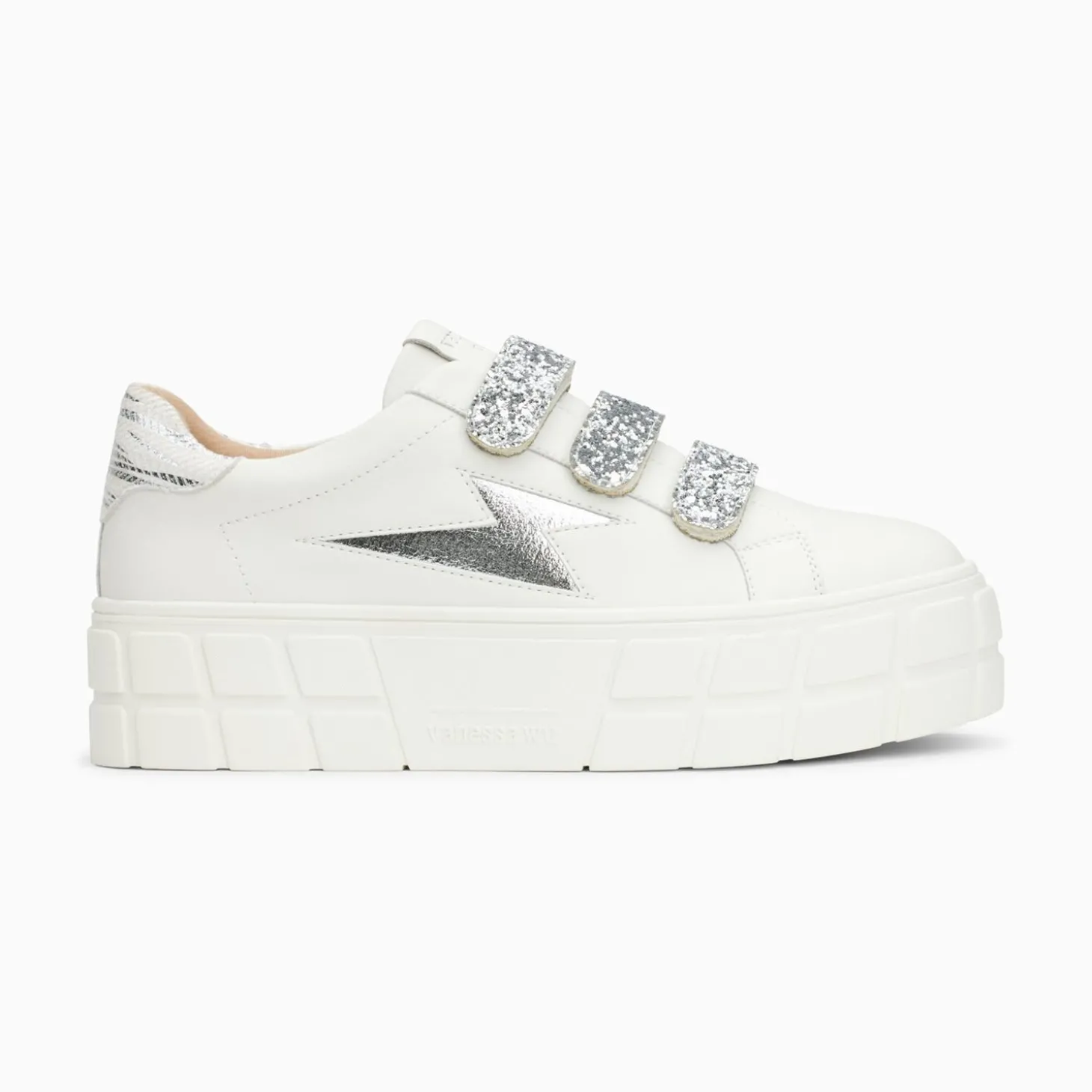Baskets Eclair Eve Blanc Et Argent A Plateforme
