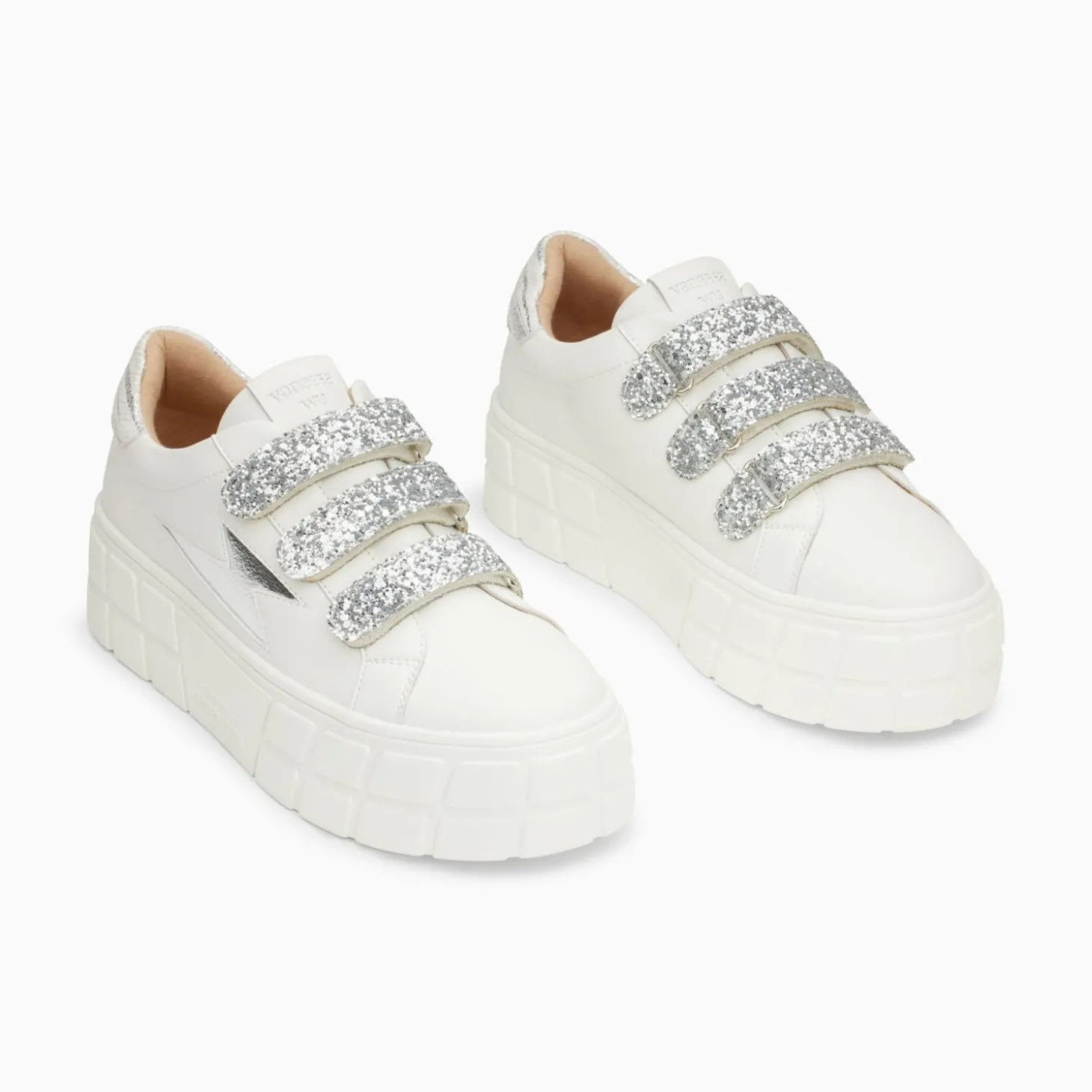 Baskets Eclair Eve Blanc Et Argent A Plateforme