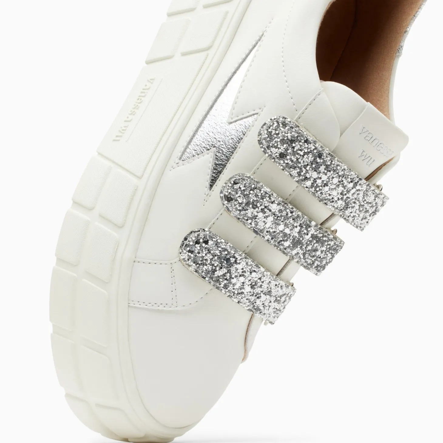 Baskets Eclair Eve Blanc Et Argent A Plateforme