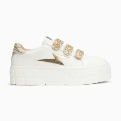 Baskets Eclair Eve Blanc Et Or A Plateforme