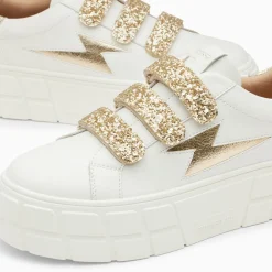 Baskets Eclair Eve Blanc Et Or A Plateforme