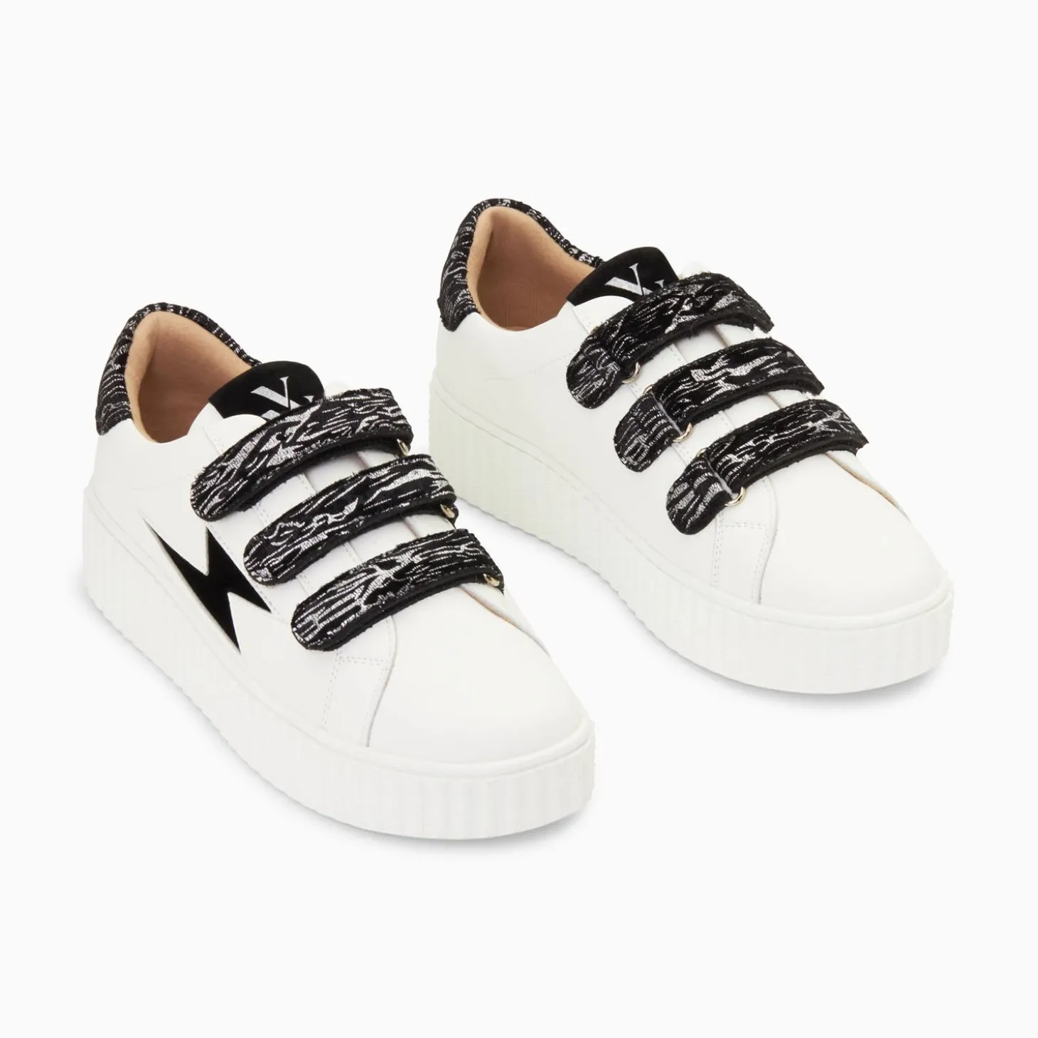 Baskets Eclair Ingrid Blanc Et Noir Zebre A Scratchs