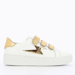 Baskets Eclair Jane Blanches En Cuir A Scratchs Or