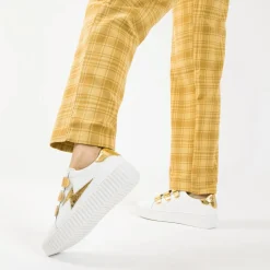 Baskets Eclair Jane Blanches En Cuir A Scratchs Or