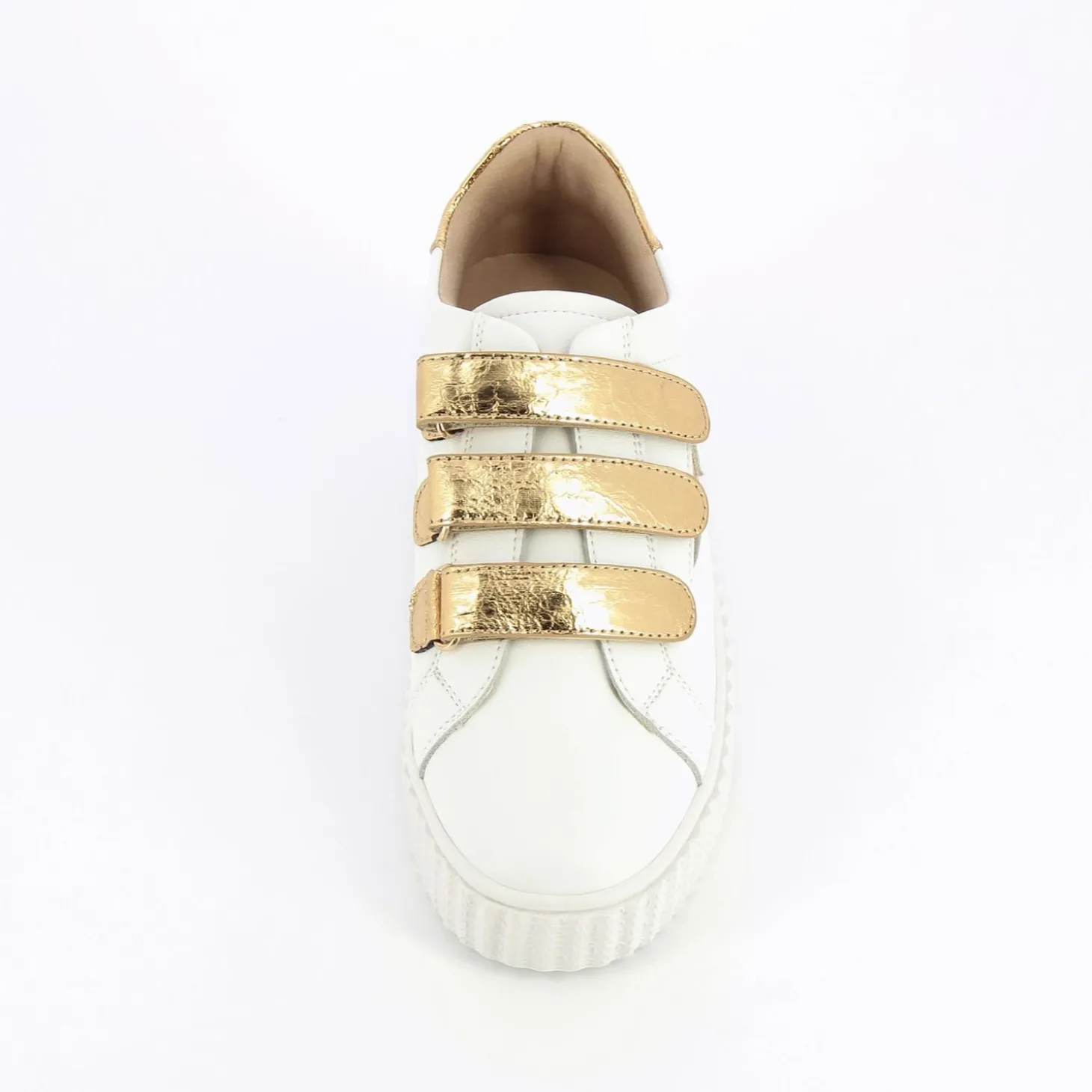 Baskets Eclair Jane Blanches En Cuir A Scratchs Or