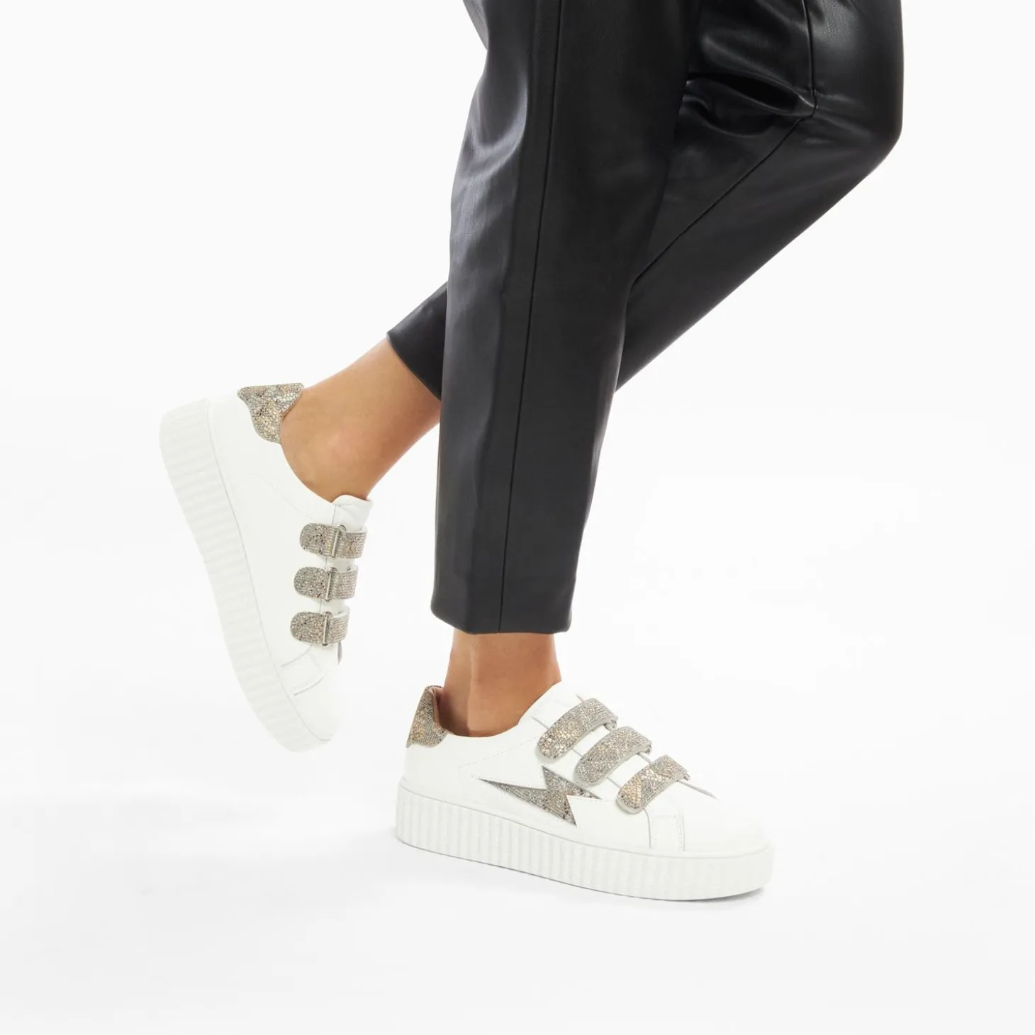 Baskets Eclair Jane Blanches En Cuir A Scratchs Anthracite