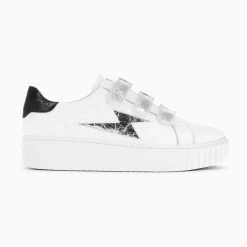 Baskets Eclair Jane Blanches En Cuir A Scratchs Argent