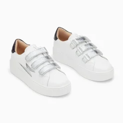 Baskets Eclair Jane Blanches En Cuir A Scratchs Argent