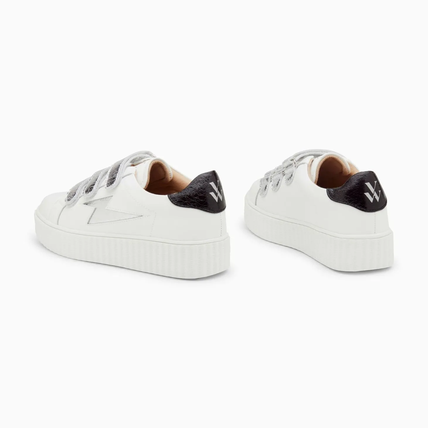 Baskets Eclair Jane Blanches En Cuir A Scratchs Argent