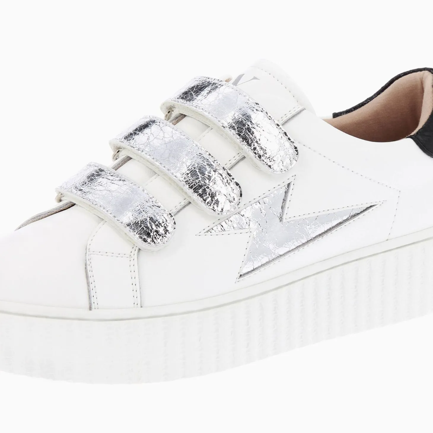 Baskets Eclair Jane Blanches En Cuir A Scratchs Argent