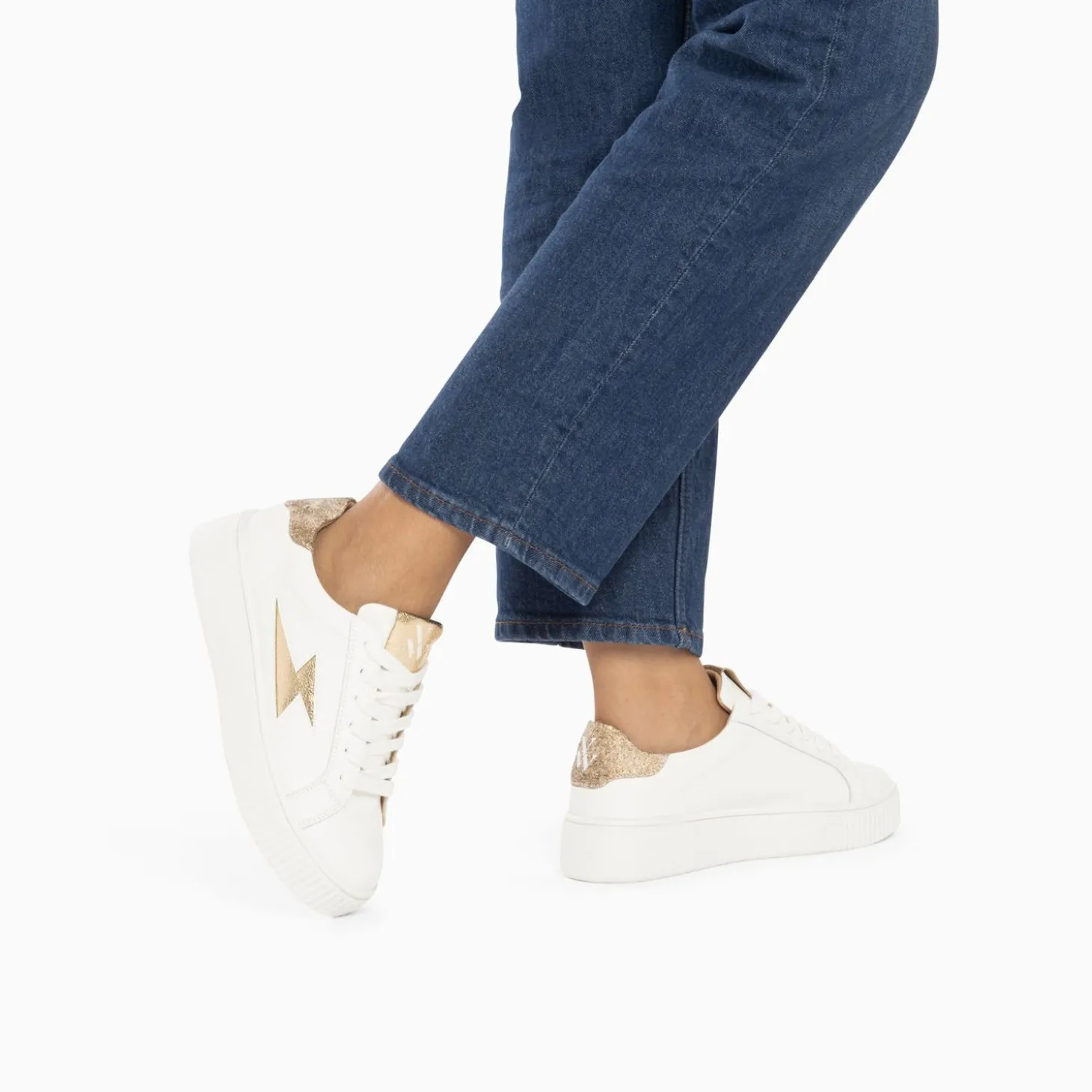 Baskets Eclair Joy Blanc Et Or A Lacets