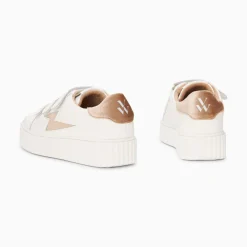 Baskets Eclair Kim Blanc Et Bronze Effet Velours A Scratchs