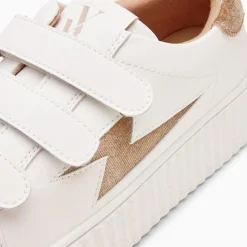 Baskets Eclair Kim Blanc Et Bronze Effet Velours A Scratchs