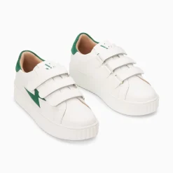 Baskets Eclair Kim Blanc Et Vert Fonce A Scratchs