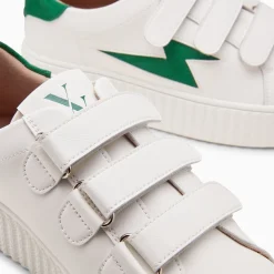 Baskets Eclair Kim Blanc Et Vert Fonce A Scratchs