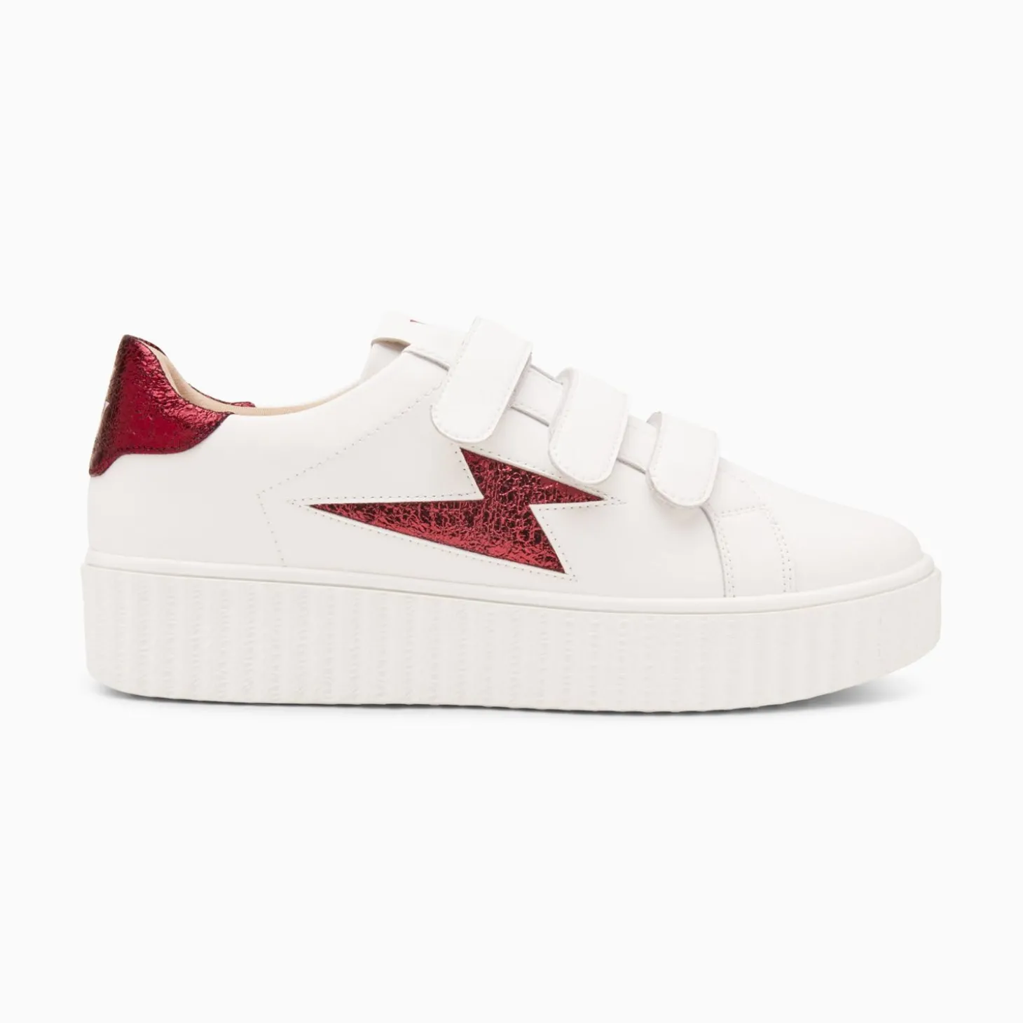 Baskets Eclair Kim Blanc Et Bordeaux Metallise A Scratchs
