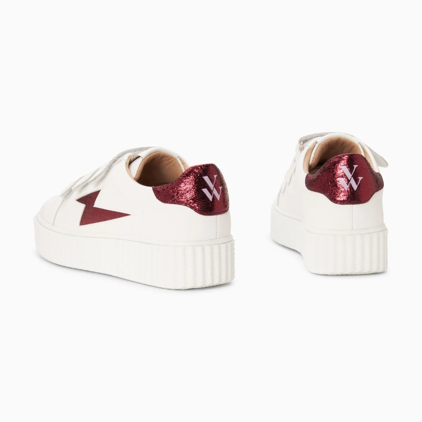 Baskets Eclair Kim Blanc Et Bordeaux Metallise A Scratchs