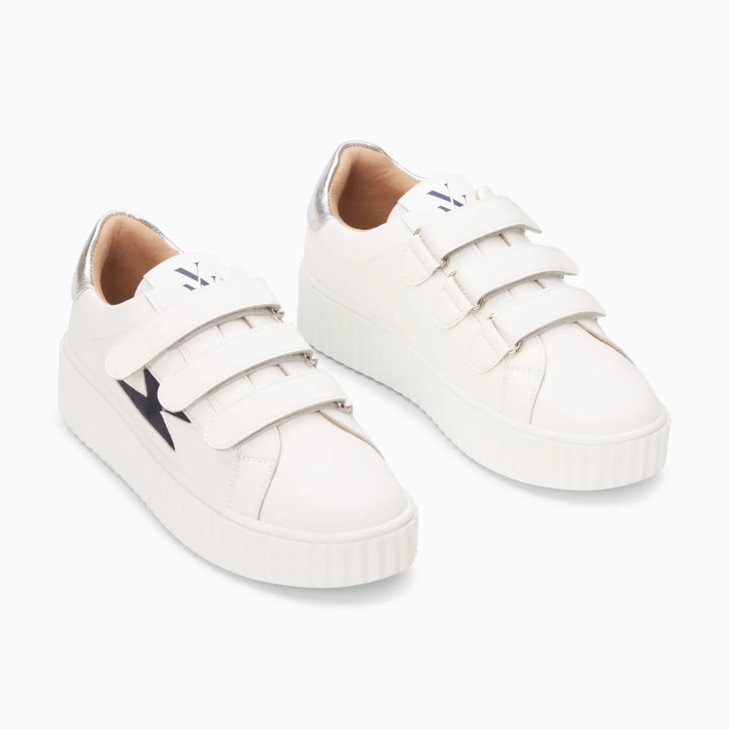 Baskets Eclair Kim Blanc Et Bleu Marine A Scratchs