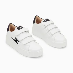 Baskets Eclair Larissa Blanc Et Noir Satin A Scratchs