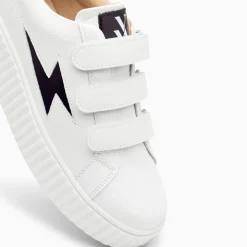 Baskets Eclair Larissa Blanc Et Noir Satin A Scratchs
